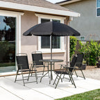 Outsunny - Patio Dining Set With Table Umbrella, Folding Chairs And Dining Table