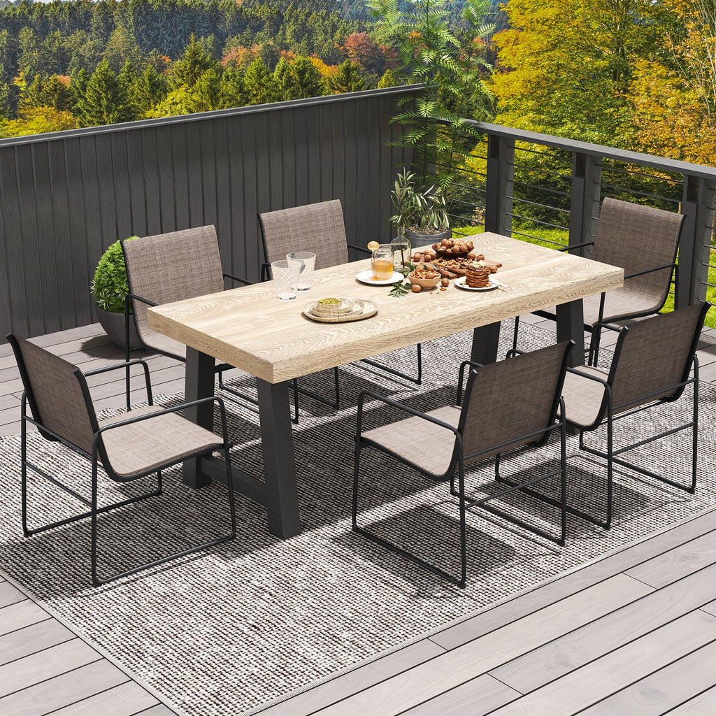 Outdoor Set of 4 Patio Furniture Dining Chairs with Breathable Seat and Backrest-Brown