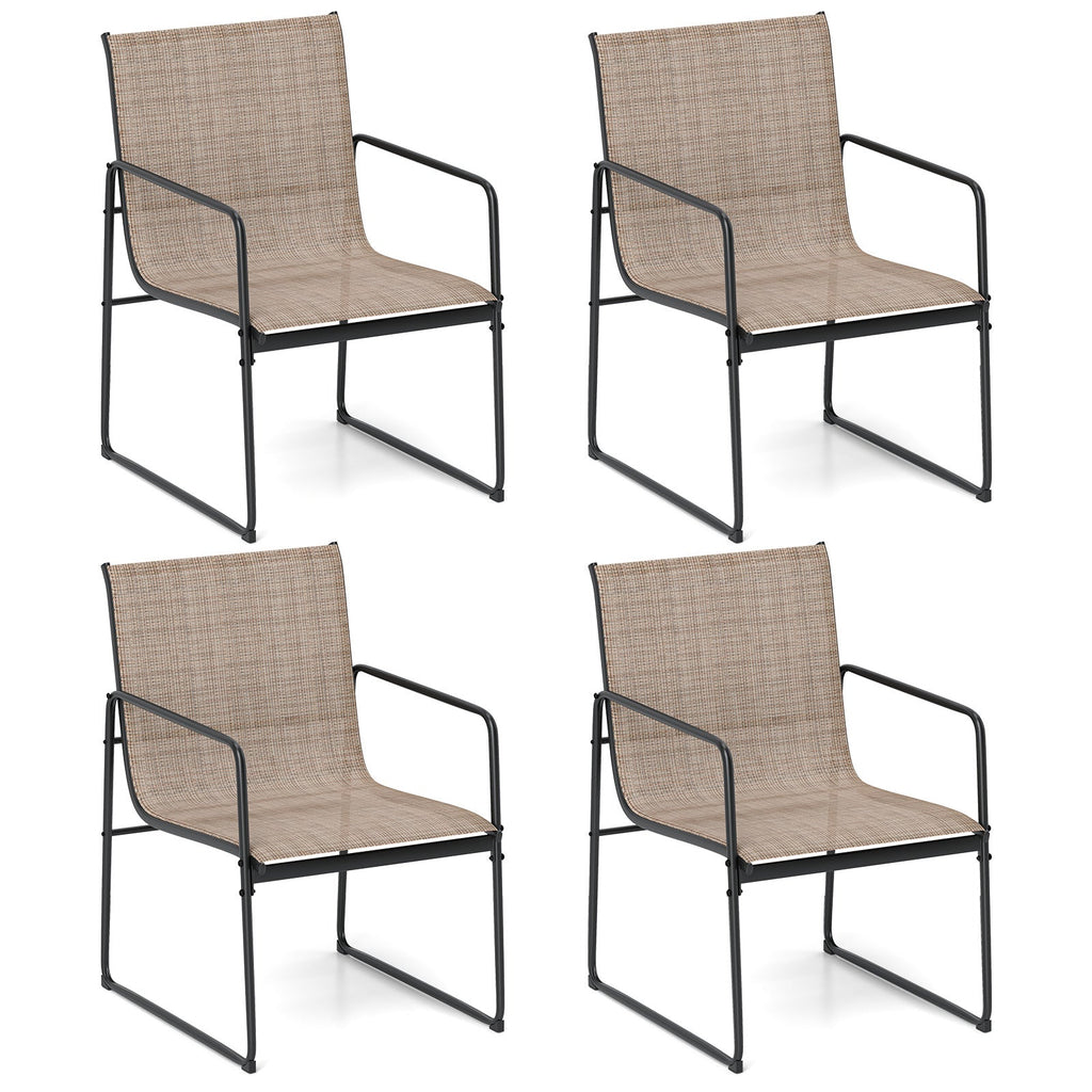 Outdoor Set of 4 Patio Furniture Dining Chairs with Breathable Seat and Backrest-Brown