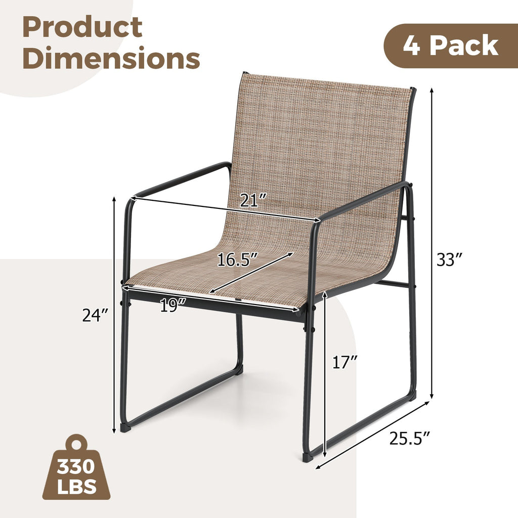 Outdoor Set of 4 Patio Furniture Dining Chairs with Breathable Seat and Backrest-Brown