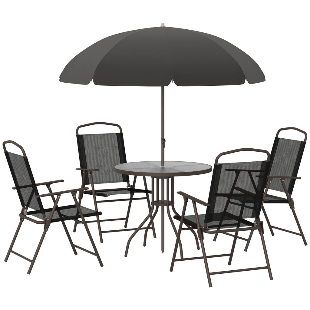 Outsunny - Patio Dining Set With Table Umbrella, Folding Chairs And Dining Table