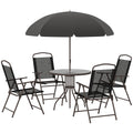 Outsunny - Patio Dining Set With Table Umbrella, Folding Chairs And Dining Table