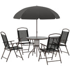 Outsunny - Patio Dining Set With Table Umbrella, Folding Chairs And Dining Table