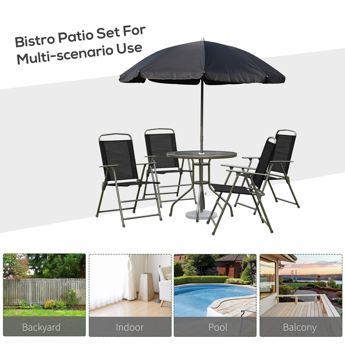 Outsunny - Patio Dining Set With Table Umbrella, Folding Chairs And Dining Table