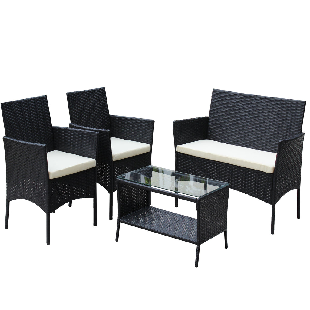 4 PC Rattan Patio Furniture Set Outdoor Cushioned Wicker Sofa