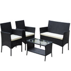 4 PC Rattan Patio Furniture Set Outdoor Cushioned Wicker Sofa