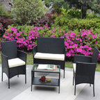 4 PC Rattan Patio Furniture Set Outdoor Cushioned Wicker Sofa