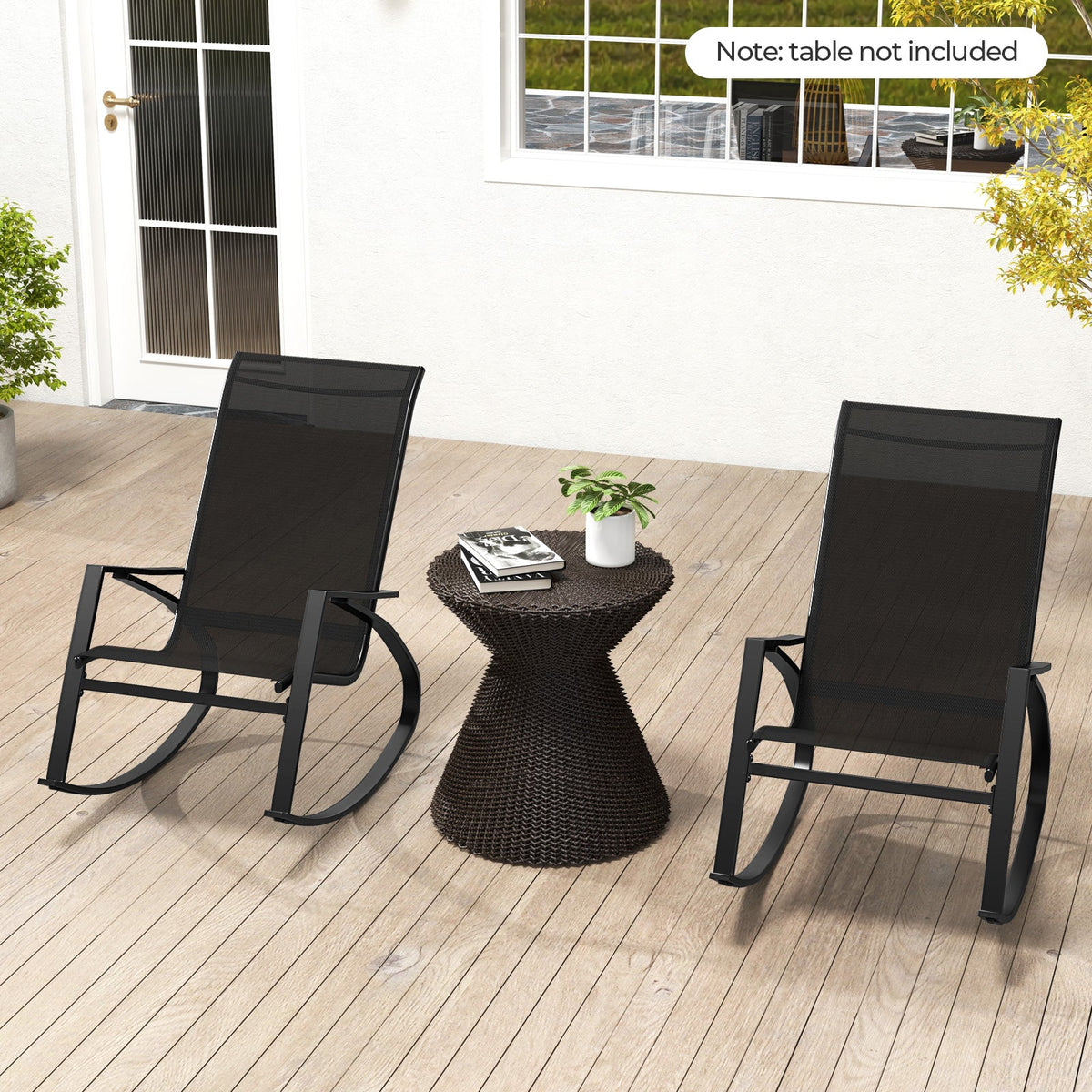 2 Pieces Patio Rocking Chairs w/Ergonomic Backrest and Seat-Black