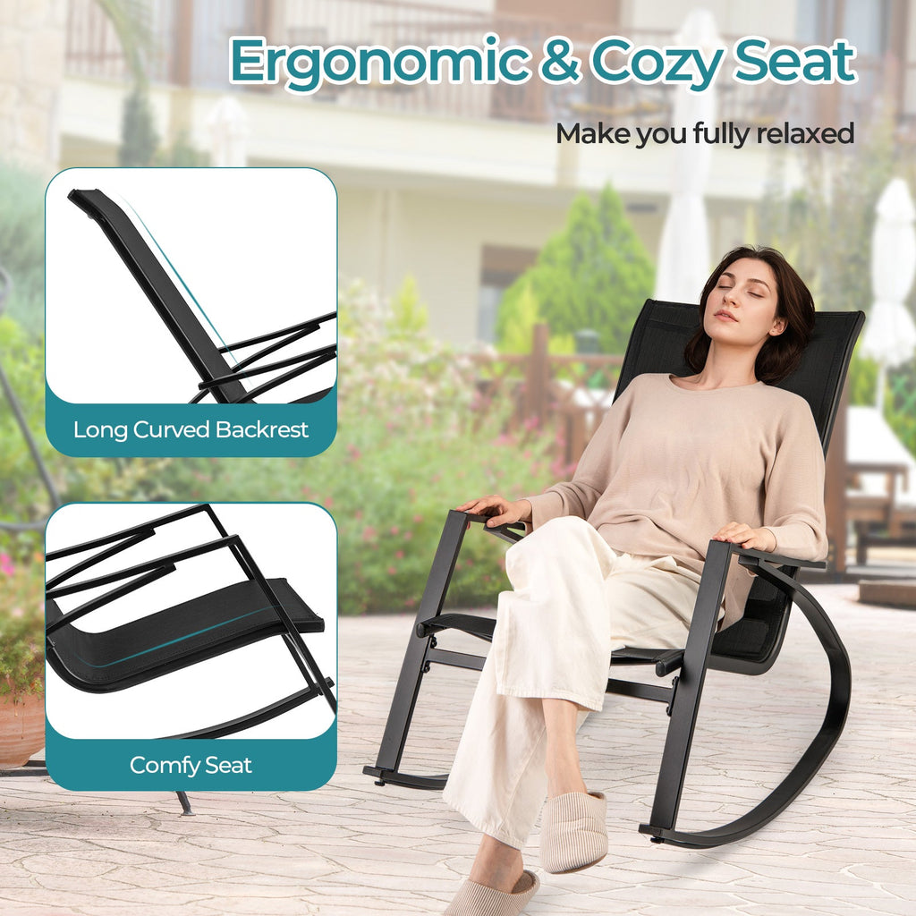 2 Pieces Patio Rocking Chairs w/Ergonomic Backrest and Seat-Black