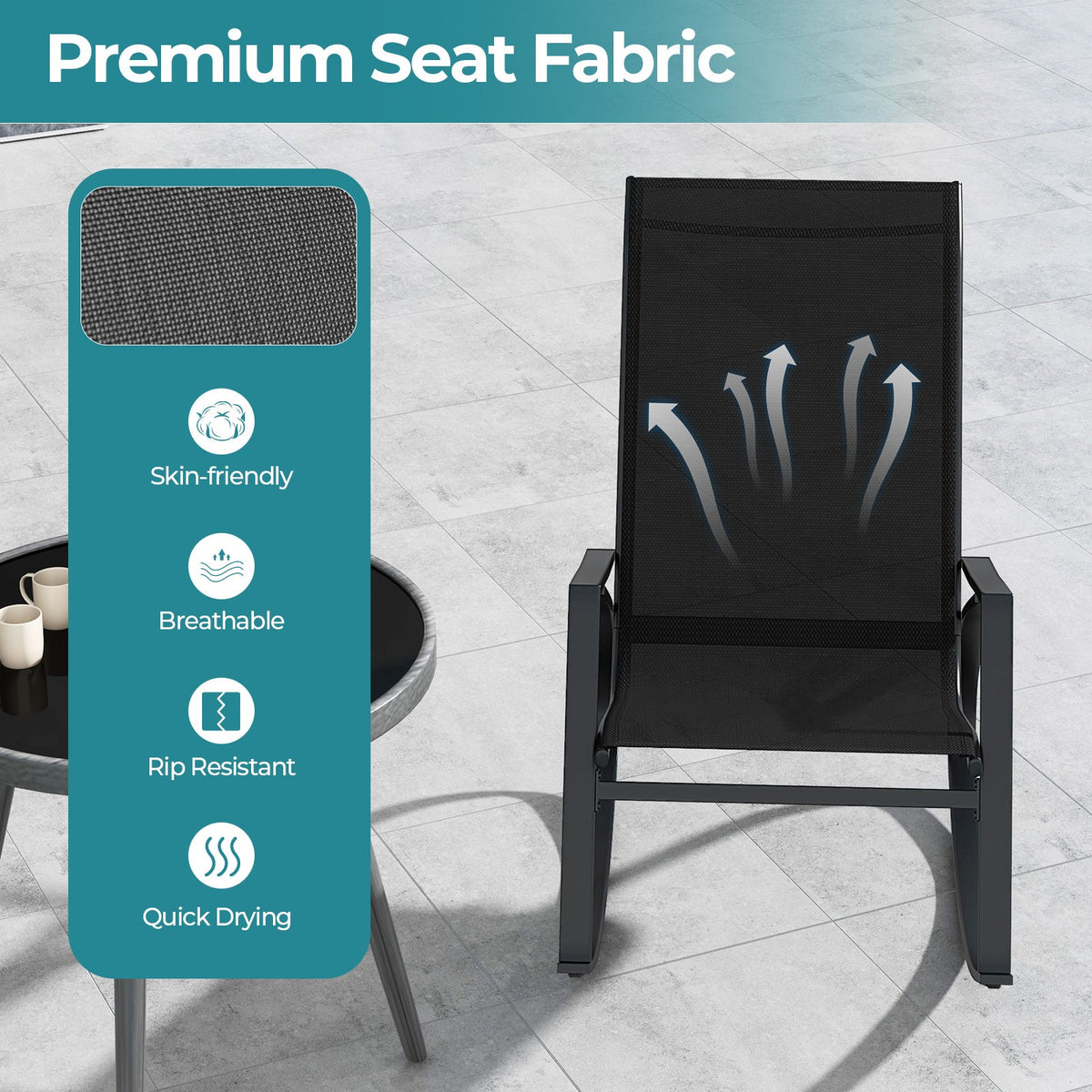 2 Pieces Patio Rocking Chairs w/Ergonomic Backrest and Seat-Black