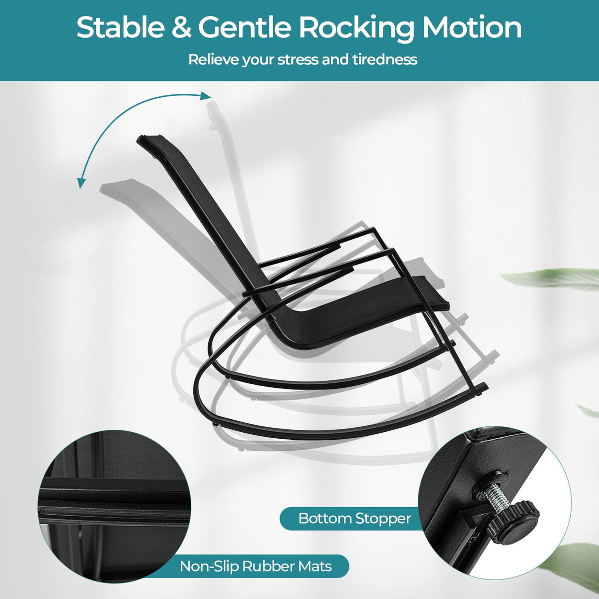 2 Pieces Patio Rocking Chairs w/Ergonomic Backrest and Seat-Black