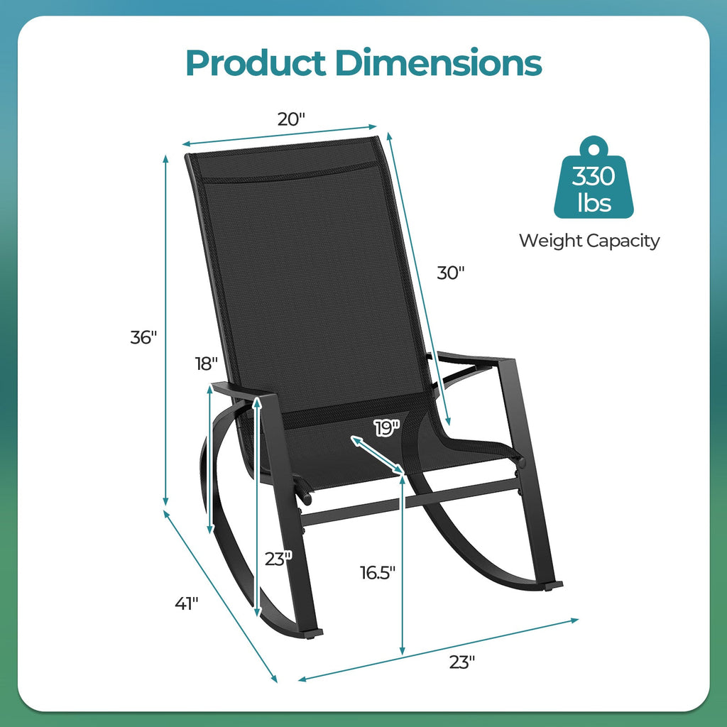 2 Pieces Patio Rocking Chairs w/Ergonomic Backrest and Seat-Black