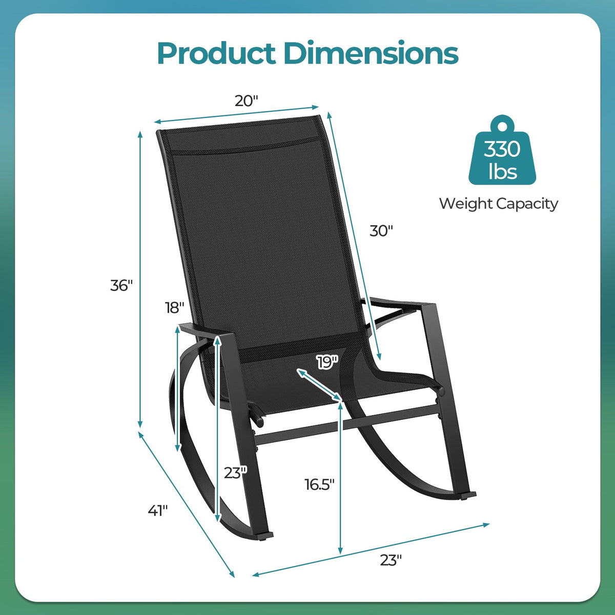 2 Pieces Patio Rocking Chairs w/Ergonomic Backrest and Seat-Black